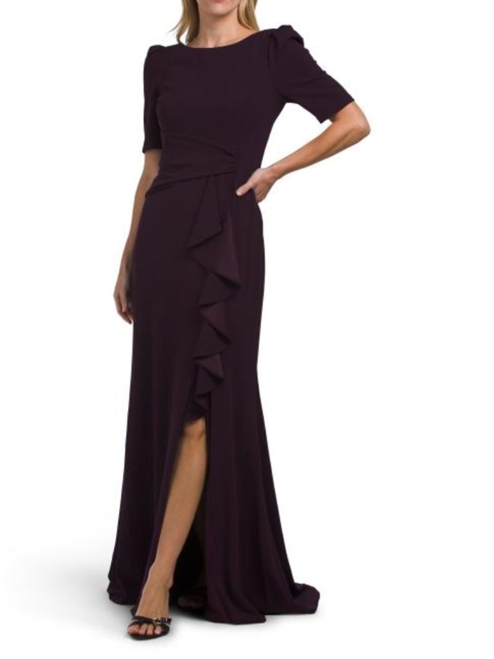 ALEX EVENINGS Scuba Stretch Ruffle Gown